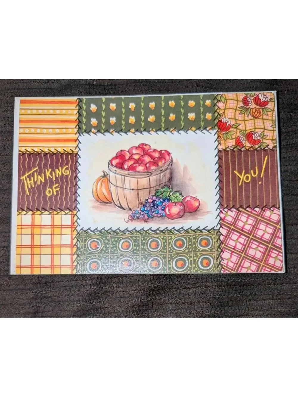 Vtg Unused Patchwork Favorites 3 card & envelope lot 70s get well,bday& thinking